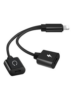 Mini Lightning Splitter Audio Aux With Dual Ports Black
