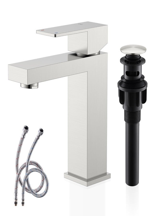 KENES Modern Single Hole Bathroom Faucet, Bathroom Sink Faucet, Advanced 304 Stainless Steel Brushed Faucet, Single Lever Bathroom Sink Faucet, Drain Assembly, Single Handle Bathroom Faucet KS-9031 - Image 1