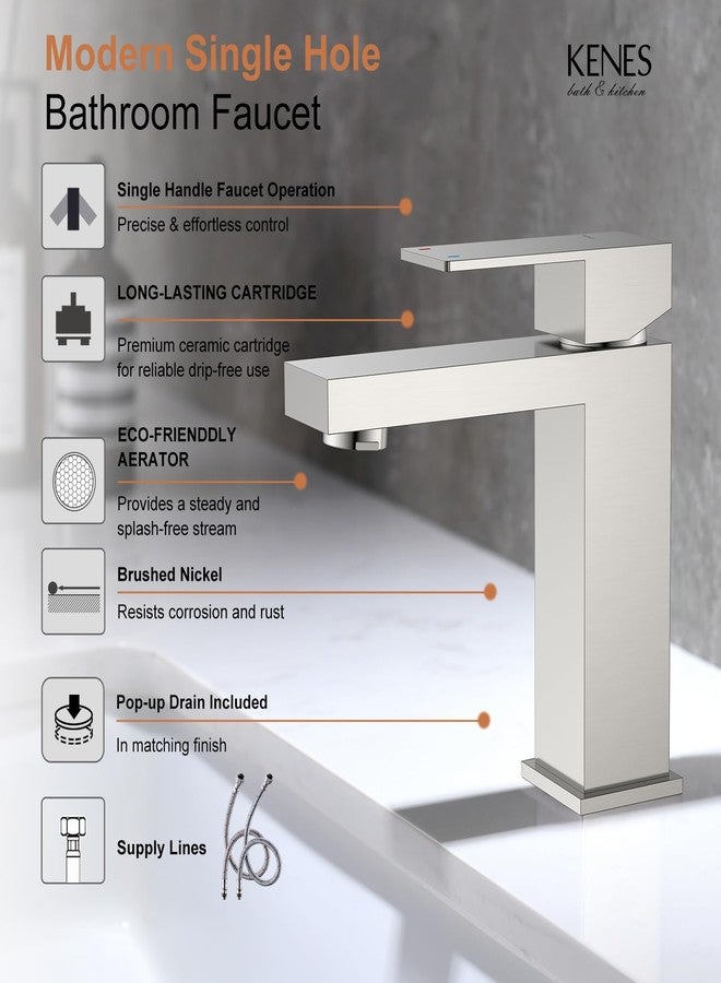 KENES Modern Single Hole Bathroom Faucet, Bathroom Sink Faucet, Advanced 304 Stainless Steel Brushed Faucet, Single Lever Bathroom Sink Faucet, Drain Assembly, Single Handle Bathroom Faucet KS-9031 - Image 3