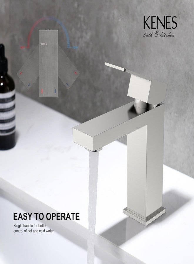 KENES Modern Single Hole Bathroom Faucet, Bathroom Sink Faucet, Advanced 304 Stainless Steel Brushed Faucet, Single Lever Bathroom Sink Faucet, Drain Assembly, Single Handle Bathroom Faucet KS-9031 - Image 4