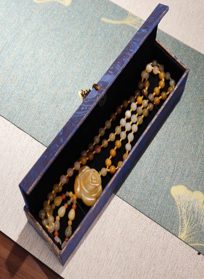 Teensery Vintage Embroidery Jewelry Storage Case with Tassel Necklace Gift Box for Bracelet Anklet Jewellry Packaging, Blue - Image 5