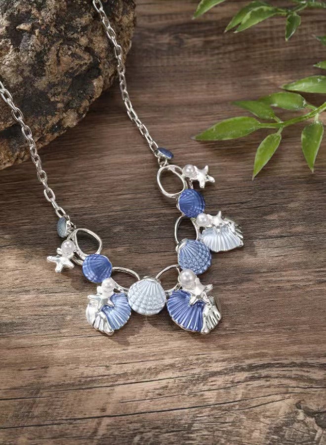 Blue Painted Oil Shell Starfish Necklace - Image 1