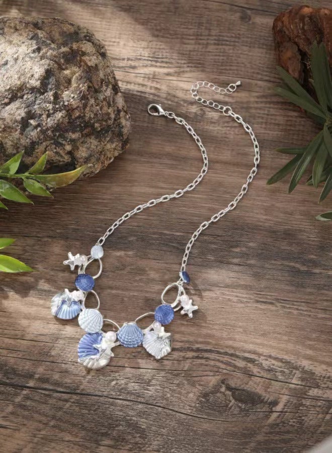 Blue Painted Oil Shell Starfish Necklace - Image 2