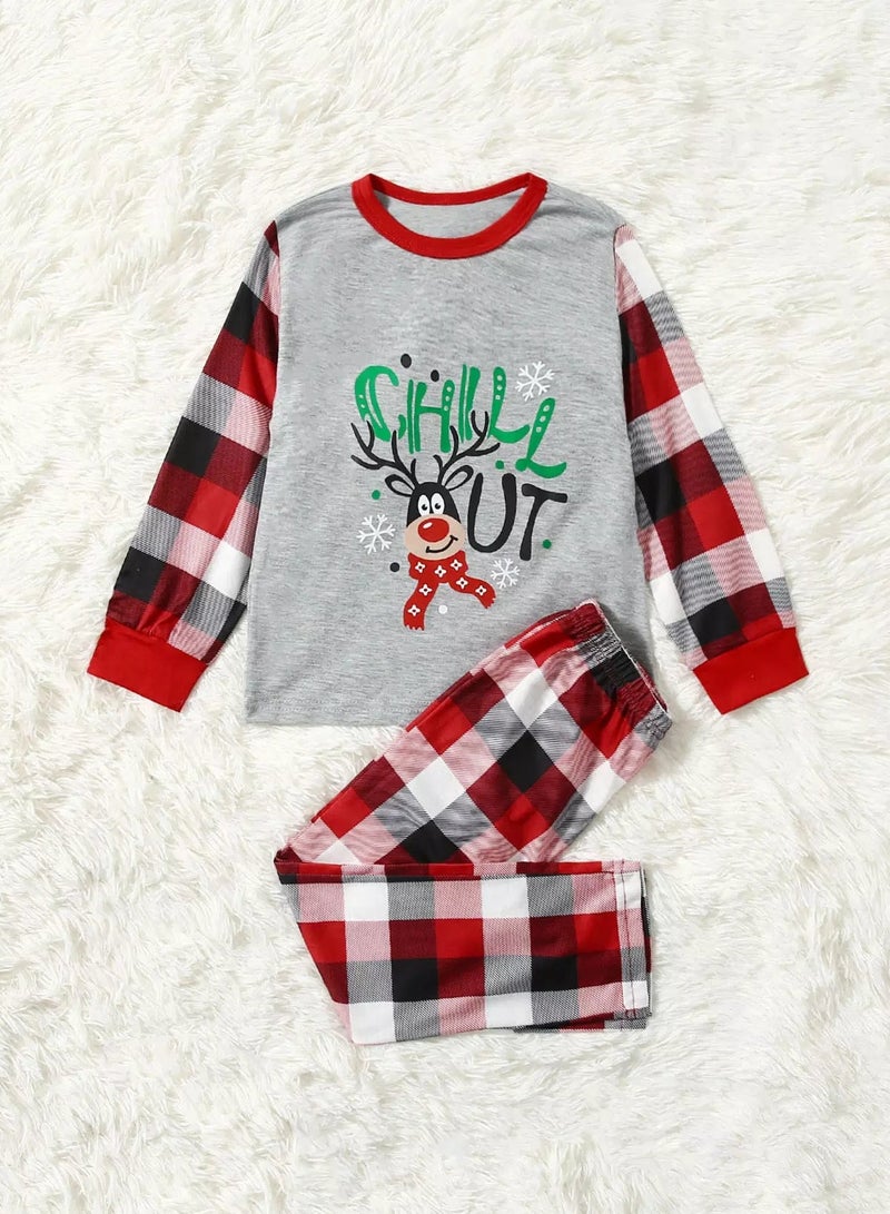 Boys Christmas And Plaid Print 1pc Sleep Tee With 1pc Pants 