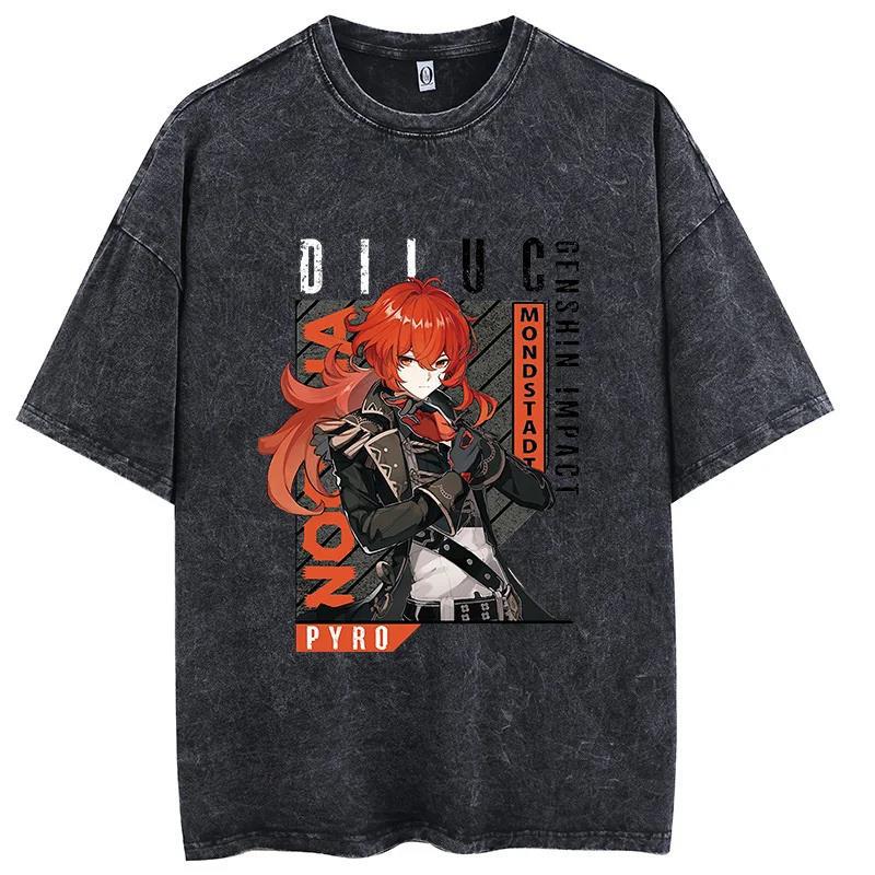 Game Genshin Impact Graphic T-Shirt Retro Washed Cotton T-Shirt Top Casual In T-Shirt Harajuku - Image 1