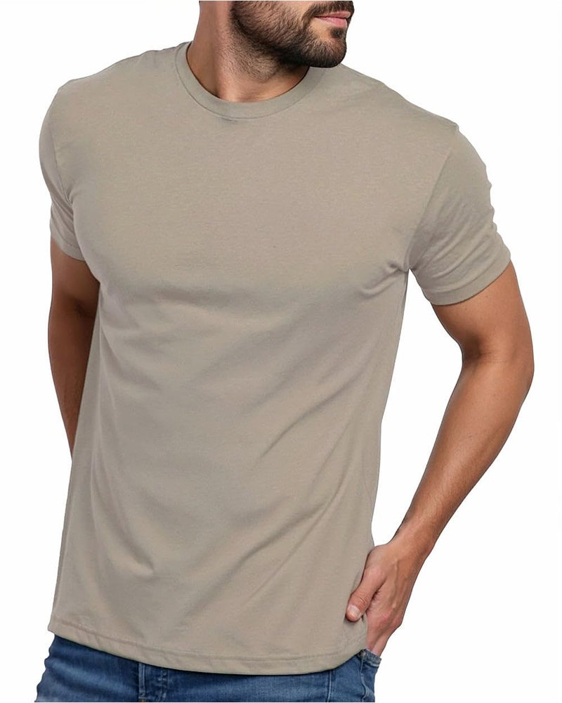 INTO THE AM Men's Plain Tees - Fitted Crewneck T-Shirts Casual Gym Workout Black White Short Sleeve Tshirts Shirts for Men (Tan, X-Large) - Image 1