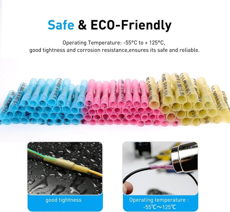 Nilight 200PCS Heat Shrink Butt Connectors – Waterproof Wire Connectors - Automotive Marine Grade Electrical Terminals – Crimp Butt Splice Terminal Kit - Image 4