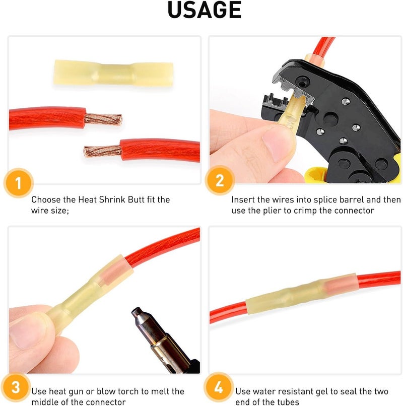 Nilight 200PCS Heat Shrink Butt Connectors – Waterproof Wire Connectors - Automotive Marine Grade Electrical Terminals – Crimp Butt Splice Terminal Kit - Image 5