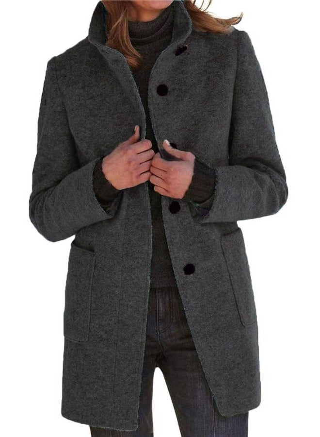 CHARTOU Women Winter Long Pea Coat Wool Blend Stand Collar Single Breast Thicken Blazer Jacket (Small, Black) - Image 1