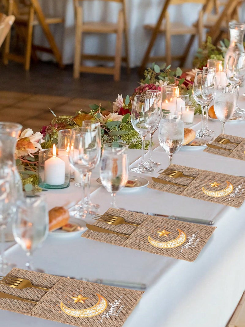 زينة رمضان حامل أدوات مائدة من الخيش طقم 5 قطع لتجهيز طاولة رمضان - Image 5