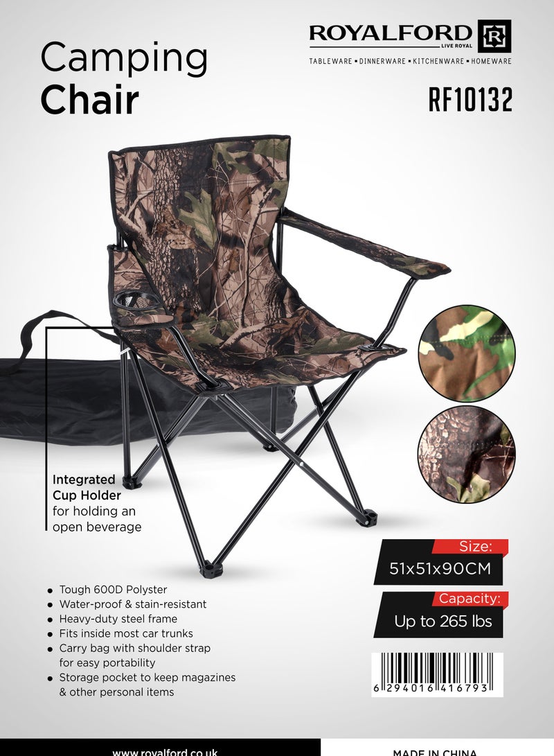 Royalford Folding Camping Chair, Chair with Cup Holder, RF10132 | Lightweight Campsite Portable Chair with Travel Carry Bag | Perfect for Camping, Garden, Caravan Trips, Fishing, Beach Black - Image 5