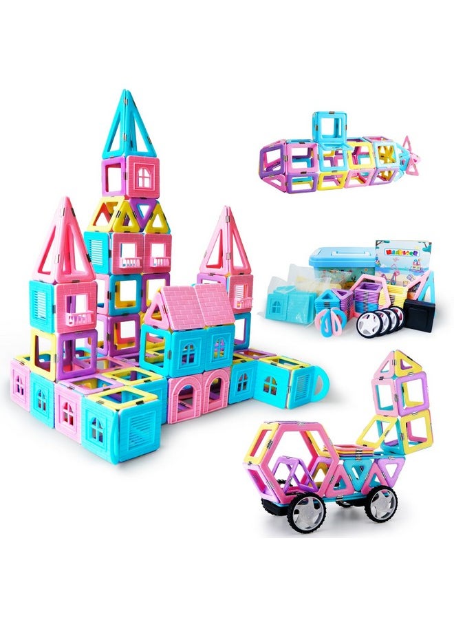 Magblock - 102 Piece Magnetic Tiles Toys For 3 4 5 Year Old Girls Boys, Castle Magnet Toy Building Block For Kids Toddlers, Magnetic Blocks Montessori Stem Toys For Toddler Girls Gifts - Image 1