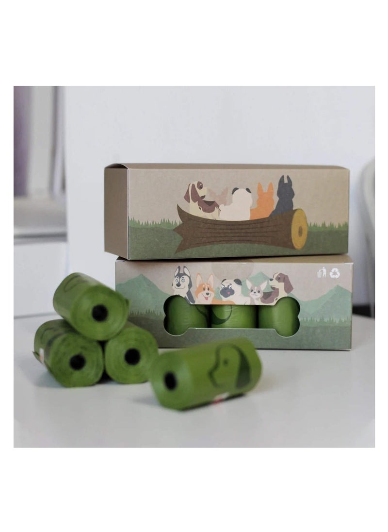 GOLDEN CAT - Biodegradable Sanitary Plastic Mini Doggy Dog Cats Pet Poop Garbage Bags, Unscented, Green Custom Printed, 33 x 23 cm,  10 Roll-150 pcs - Image 1