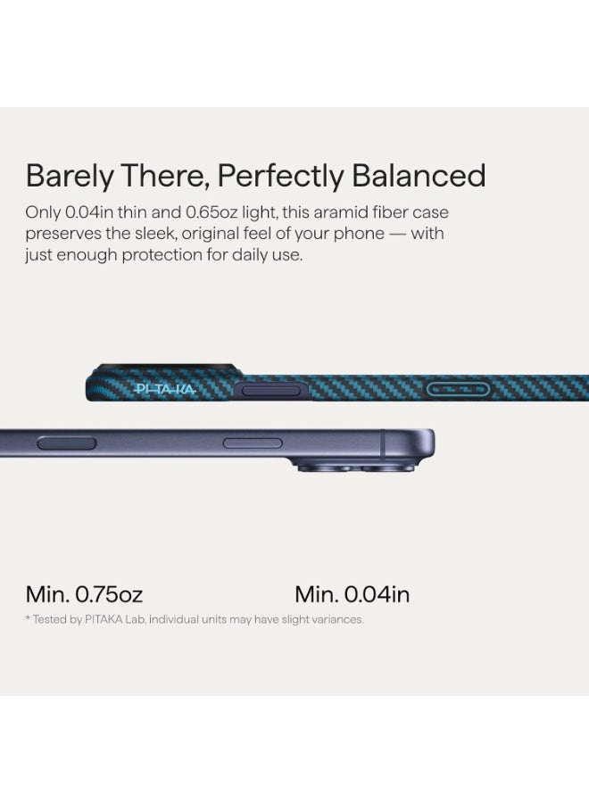 PITAKA غطاء أراميد فايبر من PITAKA لجهاز آيفون 17 برو 6.3 بوصة - نحيف للغاية وخفيف الوزن وغطاء واقي متوافق مع الشحن المغناطيسي بتصميم قماش متشابك 1500D - أسود أزرق - Image 2
