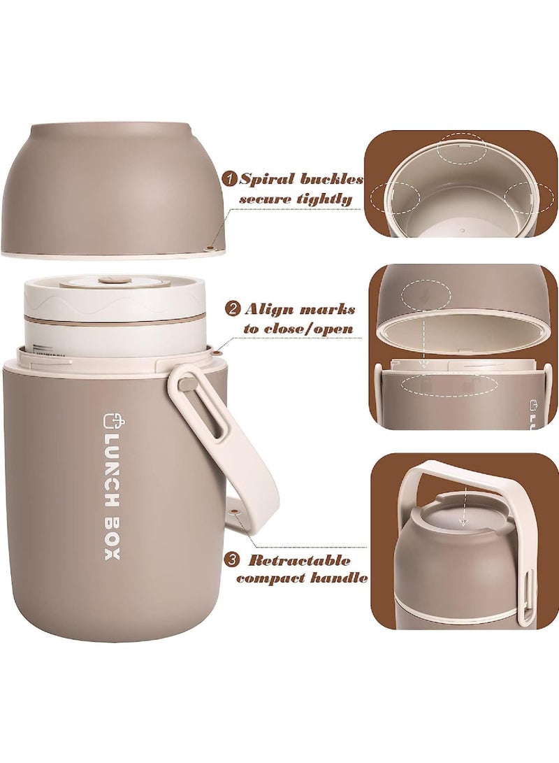 روك بو الفولاذ المقاوم للصدأ العزل الحراري الغداء مربع ، مربع الغداء المحمولة العزل الحراري ، مع كيس ، الكبار ، والأطفال يمكن أن كومة الفولاذ المقاوم للصدأ الغذاء الحاويات ( 2 * 420ml + 1 * 550ml + 1 * الغداء برميل ) - Image 4