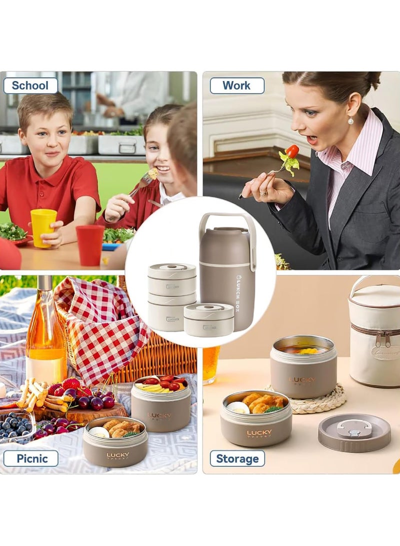 روك بو الفولاذ المقاوم للصدأ العزل الحراري الغداء مربع ، مربع الغداء المحمولة العزل الحراري ، مع كيس ، الكبار ، والأطفال يمكن أن كومة الفولاذ المقاوم للصدأ الغذاء الحاويات ( 2 * 420ml + 1 * 550ml + 1 * الغداء برميل ) - Image 5