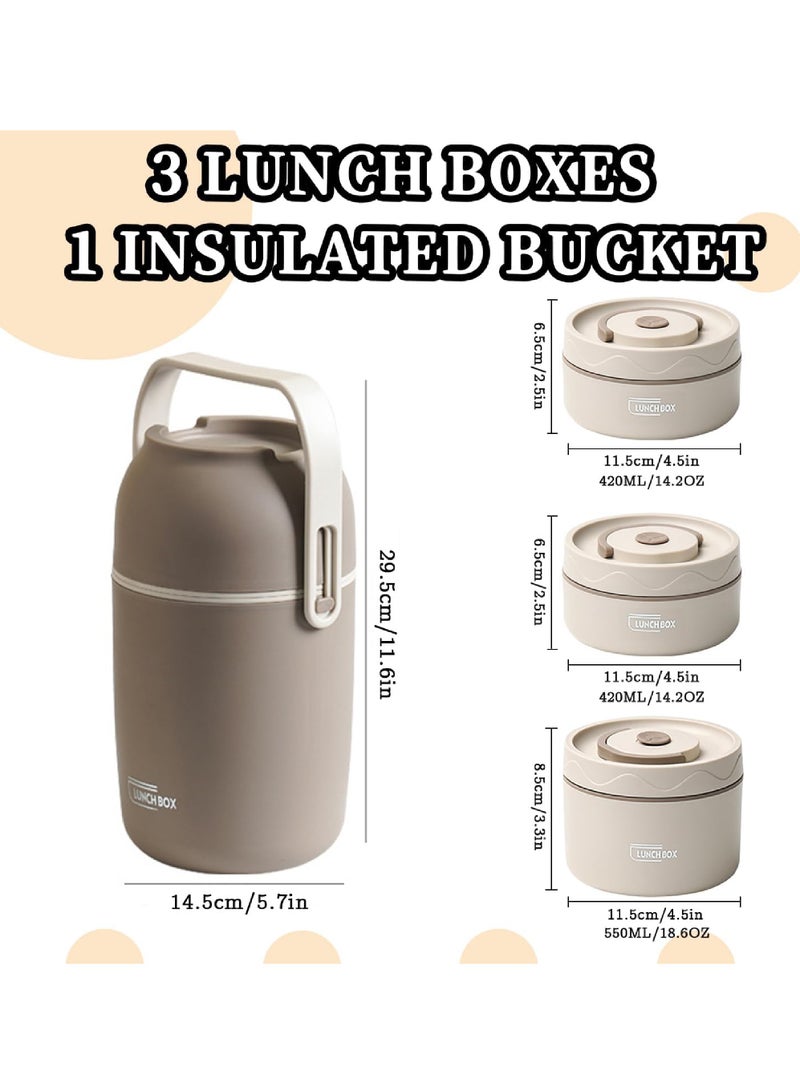 روك بو الفولاذ المقاوم للصدأ العزل الحراري الغداء مربع ، مربع الغداء المحمولة العزل الحراري ، مع كيس ، الكبار ، والأطفال يمكن أن كومة الفولاذ المقاوم للصدأ الغذاء الحاويات ( 2 * 420ml + 1 * 550ml + 1 * الغداء برميل ) - Image 2