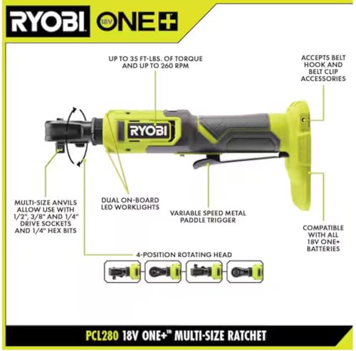 Ryobi مفتاح ربط متعدد الأحجام بدون سلك RYOBI ONE+ 18V (أداة فقط) PCL280B - Image 2