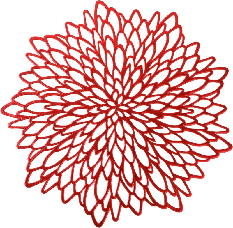 Snowkingdom مجموعة سنو كينغدوم 12 قطعة من المفرشات الحمراء المعدنية اللامعة من الفينيل المضغوط لتزيين الطاولة بأشكال أوراق الزهور لعيد الأم وعيد الميلاد وعيد الحب وحفلات الزفاف والاحتفالات العائلية - Image 1