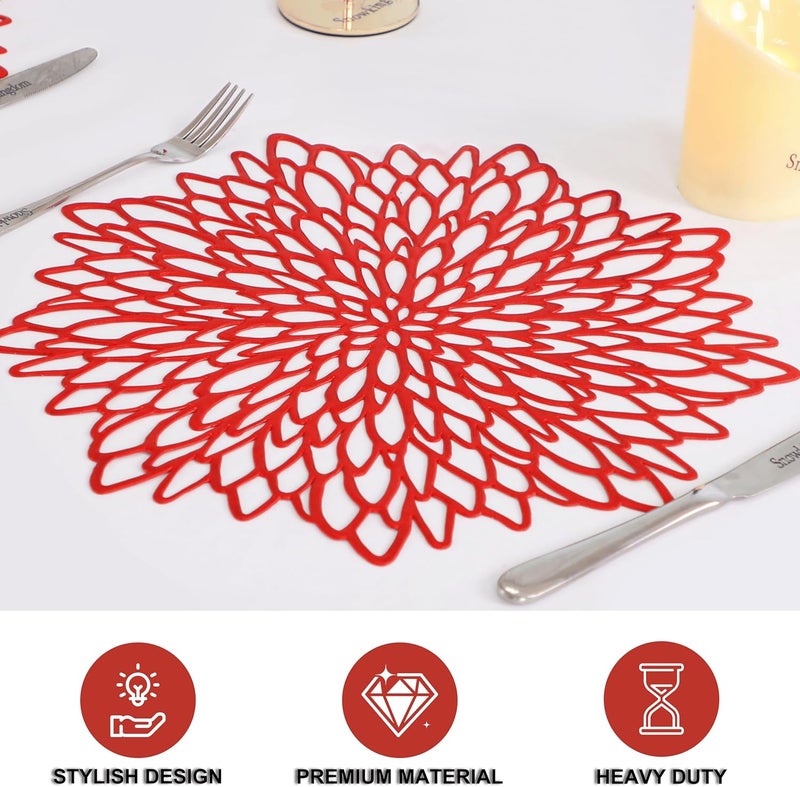 Snowkingdom مجموعة سنو كينغدوم 12 قطعة من المفرشات الحمراء المعدنية اللامعة من الفينيل المضغوط لتزيين الطاولة بأشكال أوراق الزهور لعيد الأم وعيد الميلاد وعيد الحب وحفلات الزفاف والاحتفالات العائلية - Image 3