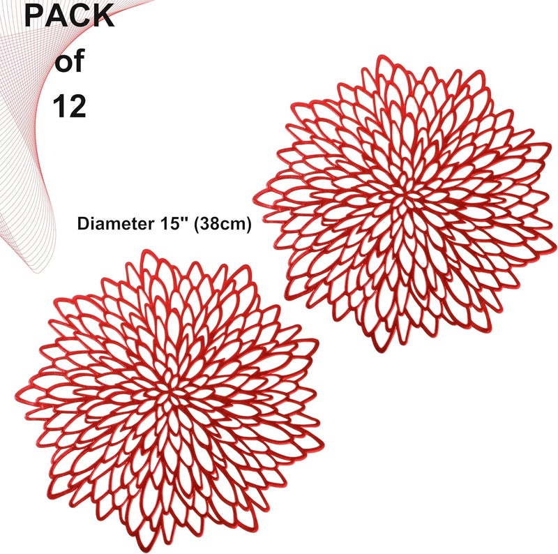 Snowkingdom مجموعة سنو كينغدوم 12 قطعة من المفرشات الحمراء المعدنية اللامعة من الفينيل المضغوط لتزيين الطاولة بأشكال أوراق الزهور لعيد الأم وعيد الميلاد وعيد الحب وحفلات الزفاف والاحتفالات العائلية - Image 2