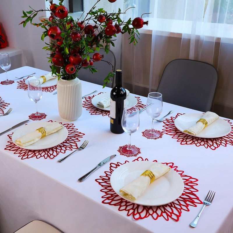 Snowkingdom مجموعة سنو كينغدوم 12 قطعة من المفرشات الحمراء المعدنية اللامعة من الفينيل المضغوط لتزيين الطاولة بأشكال أوراق الزهور لعيد الأم وعيد الميلاد وعيد الحب وحفلات الزفاف والاحتفالات العائلية - Image 5