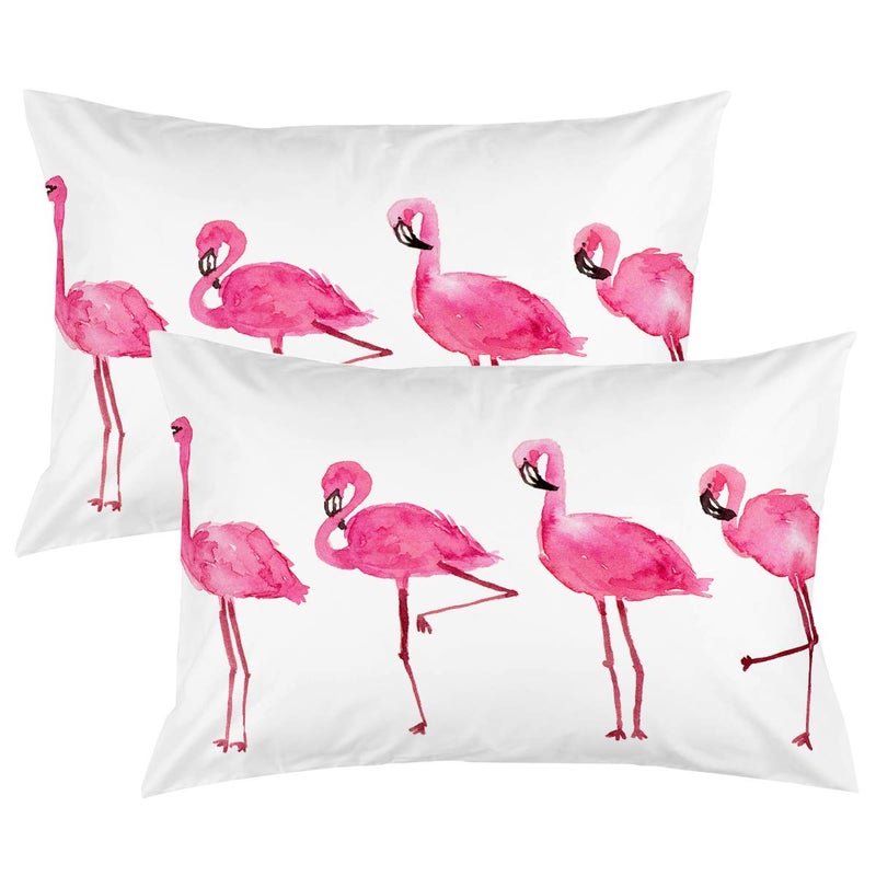 ARIGHTEX Bedding Pillowcases Pink Flamingo Pillow Covers Soft and Fashion Tropical Birds White Simple Pillow Cases Set of 2 Standard 20 x 26
