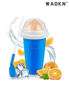 WAOKN Frozen Magic Slushy Maker Squeeze Cup, Home Frost Cup Summer Pinching Cup, Quick Frozen Smoothies Slushy Ice Cream Maker with Dome Lids,Internet Famous Refrigeration Cup Blue  - Image 1