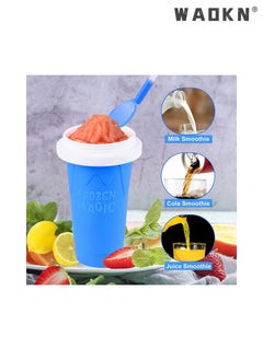 WAOKN Frozen Magic Slushy Maker Squeeze Cup, Home Frost Cup Summer Pinching Cup, Quick Frozen Smoothies Slushy Ice Cream Maker with Dome Lids,Internet Famous Refrigeration Cup Blue  - Image 2