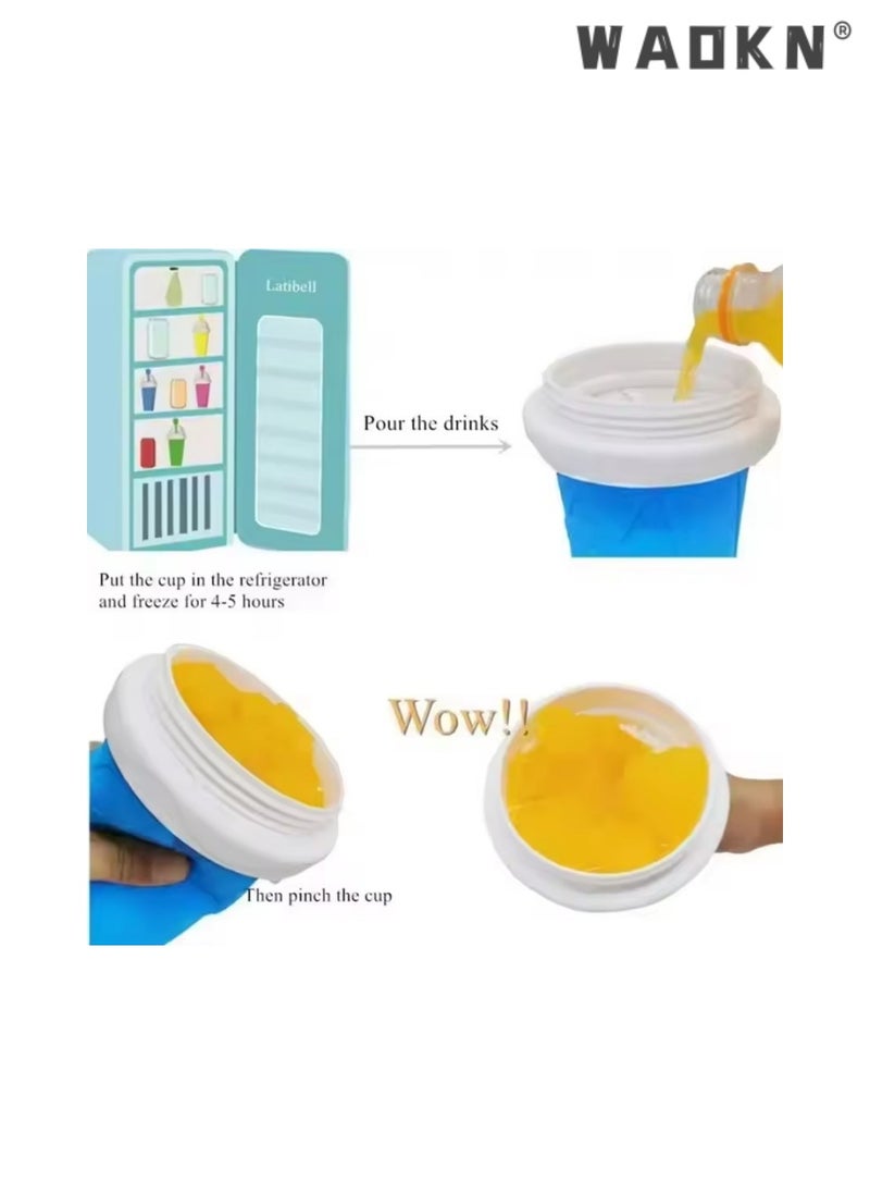 WAOKN Frozen Magic Slushy Maker Squeeze Cup, Home Frost Cup Summer Pinching Cup, Quick Frozen Smoothies Slushy Ice Cream Maker with Dome Lids,Internet Famous Refrigeration Cup Blue  - Image 5