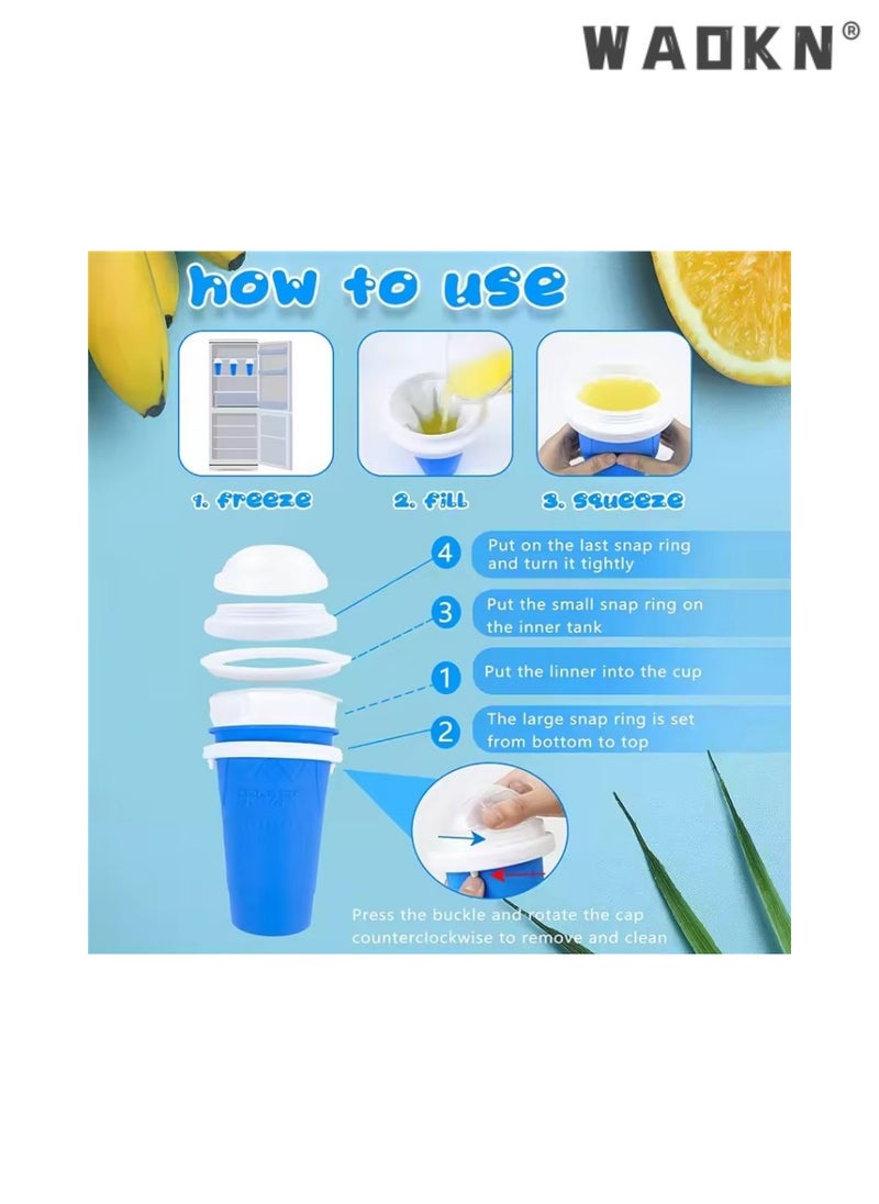 WAOKN Frozen Magic Slushy Maker Squeeze Cup, Home Frost Cup Summer Pinching Cup, Quick Frozen Smoothies Slushy Ice Cream Maker with Dome Lids,Internet Famous Refrigeration Cup Blue  - Image 3