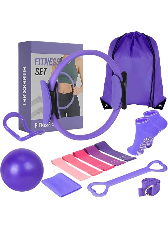 13 pcs Home Pilates Kit for Women – Essentials Set with 9 Inch Yoga Ball, Pilates Ring, Figure 8 Resistance Band, Pilates Bands & Accessories for Beginner Workouts
