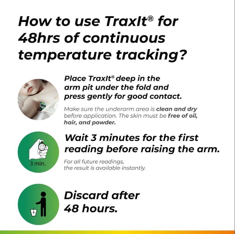 TRAXIT Wearable Children’s Axillary Thermometer – 48-Hour Continuous Read, Clinically Accurate, Single-Use Pediatric Thermometer for Kids, Babies, Toddlers & Infants (12-Pack (Celsius)) - Image 3