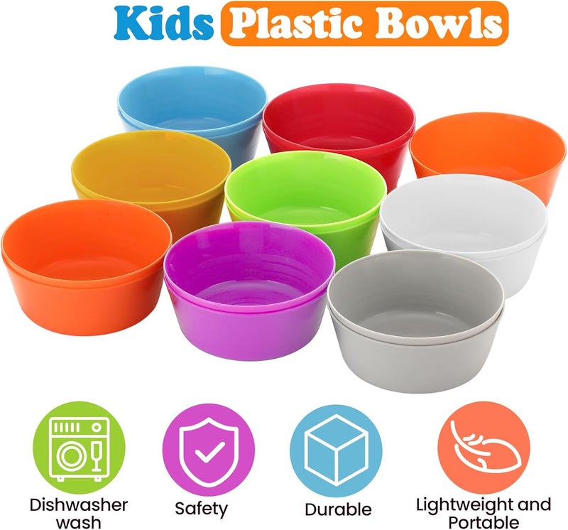 Foaincore Foaincore 24 Pcs Kids Plastic Bowls 10 oz Cereal Snack Microwave Dishwasher Safe Toddler Bowls Kids Colorful Snack Children Salad Dessert Soup Supplies 8 Color  - Image 3