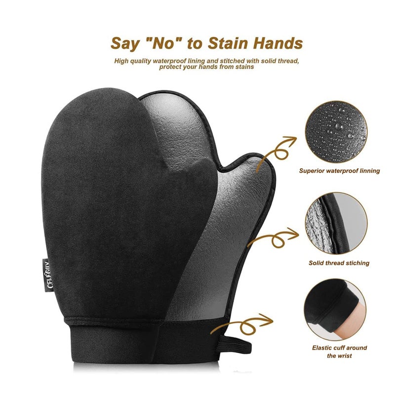 CeleCily 5-in-1 Self Tanner Mitt Applicator Kit - Professional Self Tanning Mitt Back Applicator, Mini Mitt, Brush and Exfoliatorï¼ŒNo Streaks, No Orange Palms, Double-Sided Washable Tanning Gloves Set - Image 4