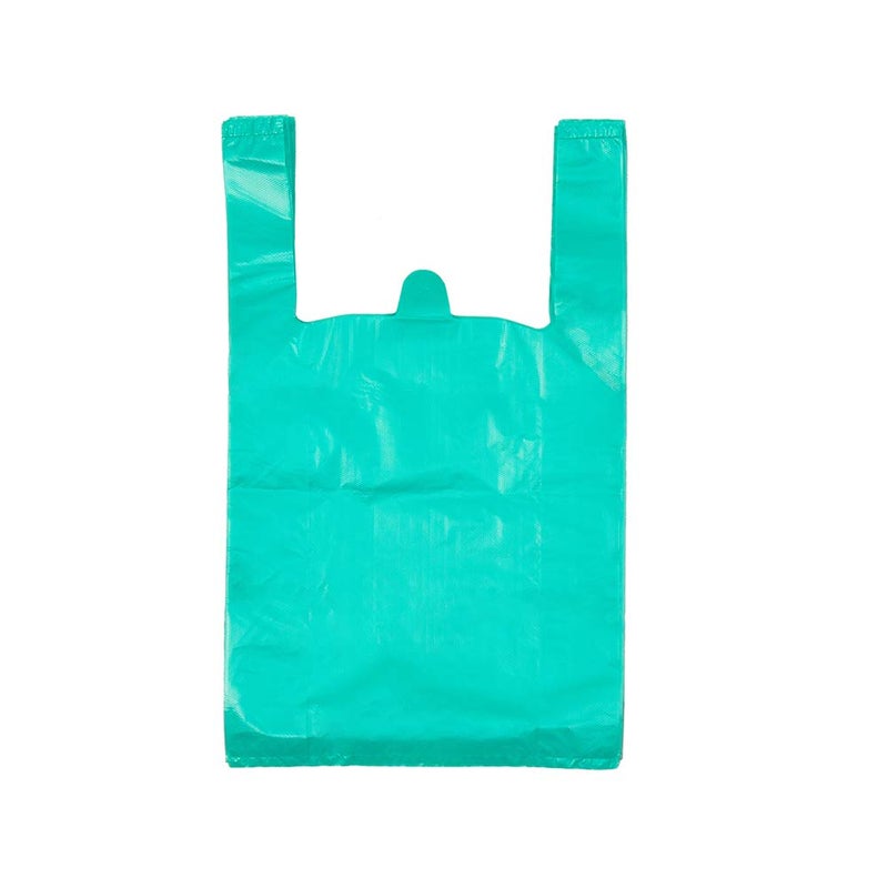 LazyMe T Shirt Bags Plastic Grocery Bags with Handles in Bulk for Shoppig and Restaurant Bolsas De Plastico Para Negocio 12 x 20 Inch Lake Blue 100 Pcs