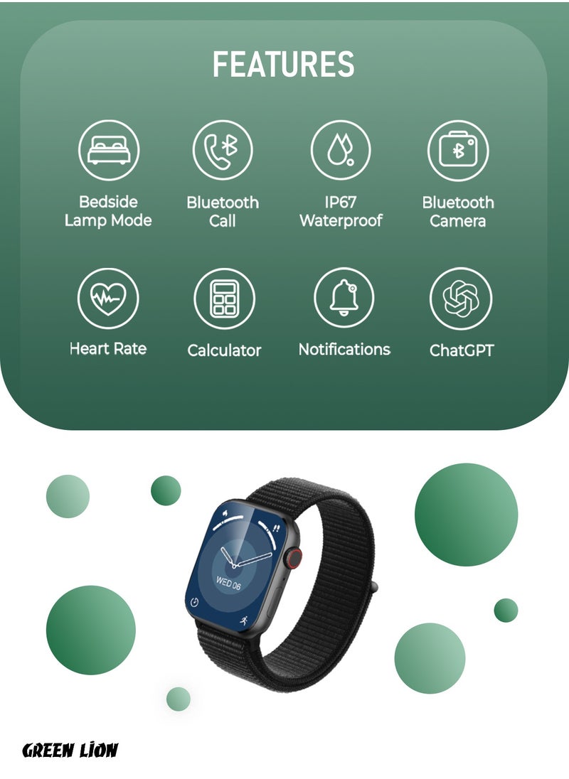 GREEN LION - Active SE Smart Watch 2.01" IPS Display, 10 Days Stand By, Full Square Display, Bluetooth Call, Multiple NFC, Magnetic Charger, IP67 Water Resistant & Comfort Wear with Double Tap Function - Black - Image 1