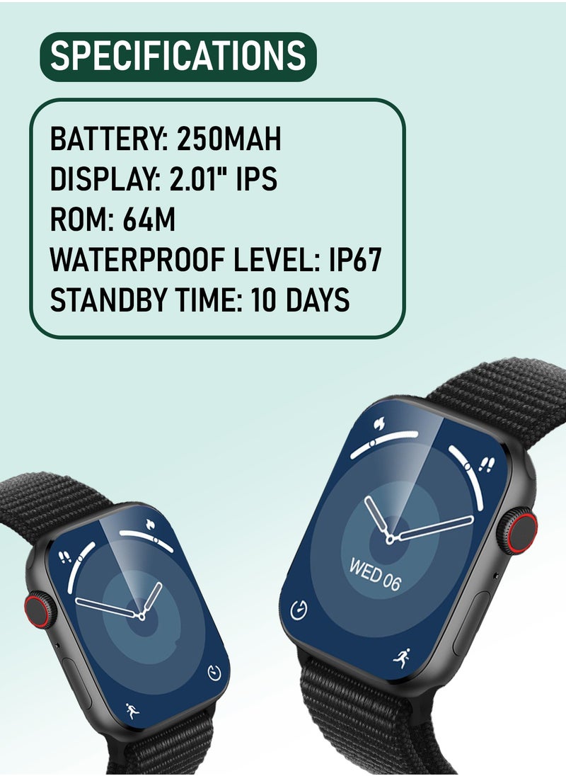 GREEN LION - Active SE Smart Watch 2.01" IPS Display, 10 Days Stand By, Full Square Display, Bluetooth Call, Multiple NFC, Magnetic Charger, IP67 Water Resistant & Comfort Wear with Double Tap Function - Black - Image 1