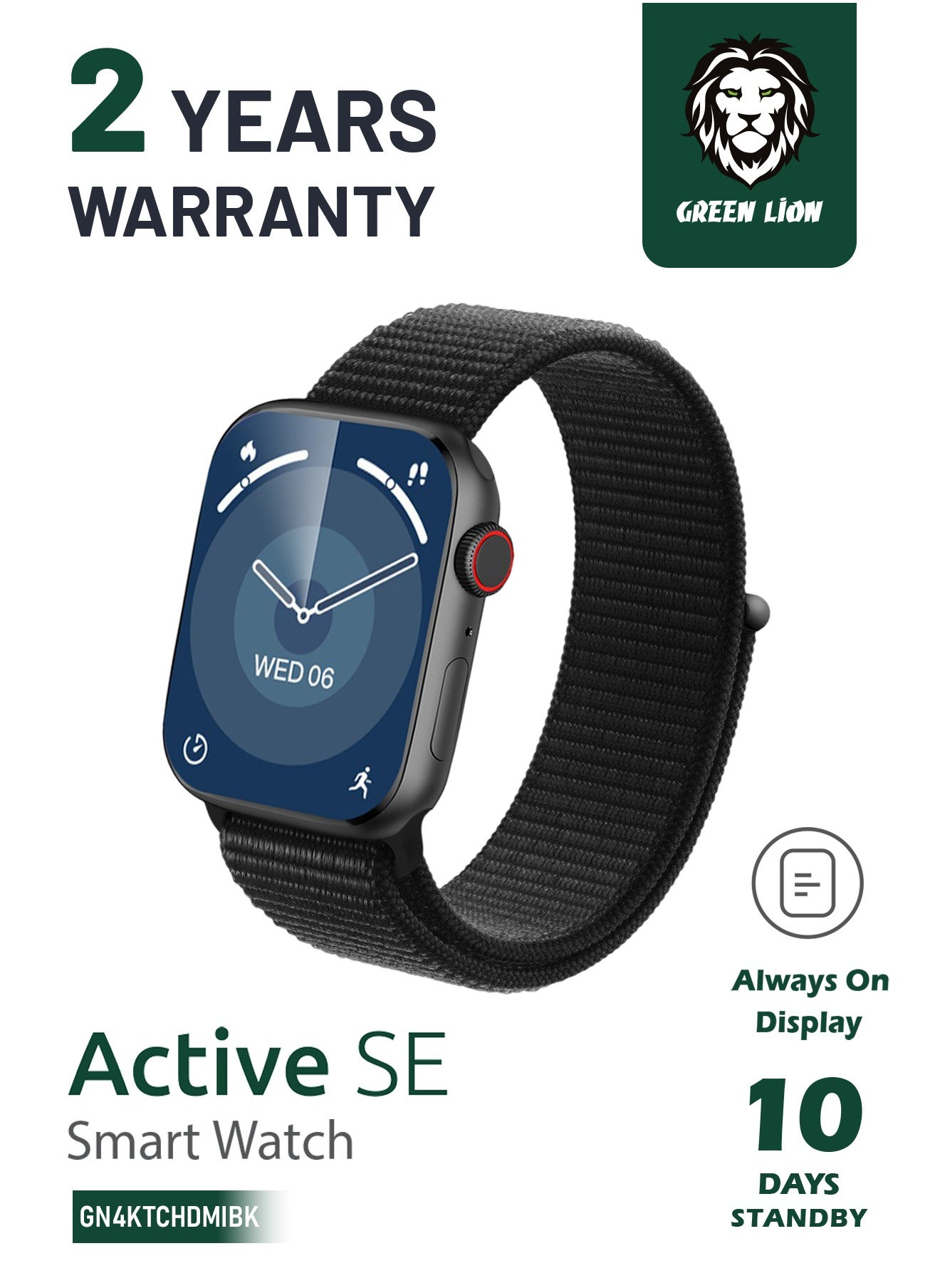 Active SE Smart Watch 2.01" IPS Display, 10 Days Stand By, Full Square Display, Bluetooth Call, Multiple NFC, Magnetic Charger, IP67 Water Resistant & Comfort Wear with Double Tap Function - Black 