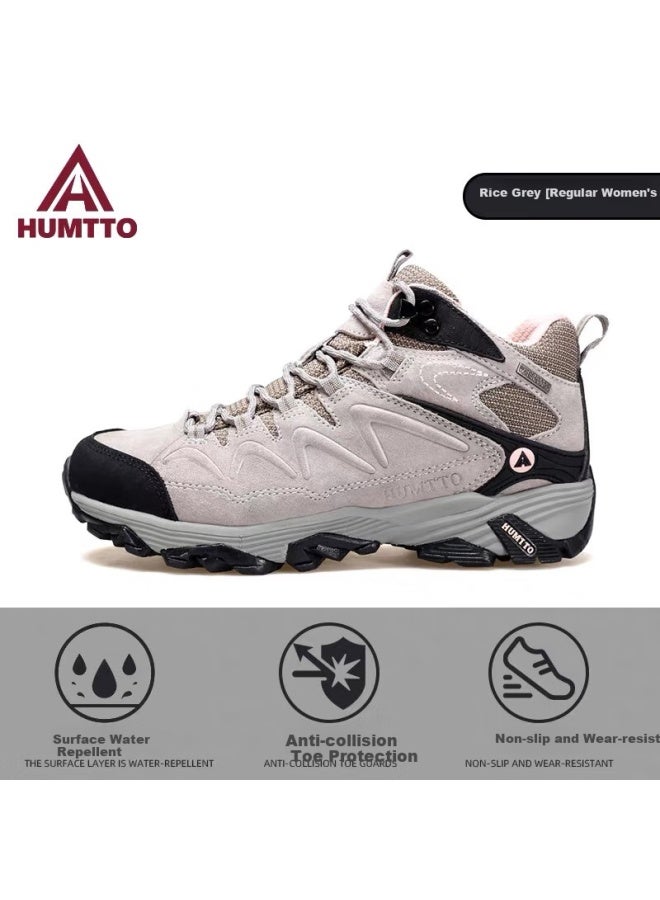 HUMTTO Humtto Women's Anti-slip Hiking Shoes Comfortable Shock Absorbing Outdoor Walking Shoes With Plush Lining Warm Cotton Shoes - Regular Size, Beige, 39 - Image 1