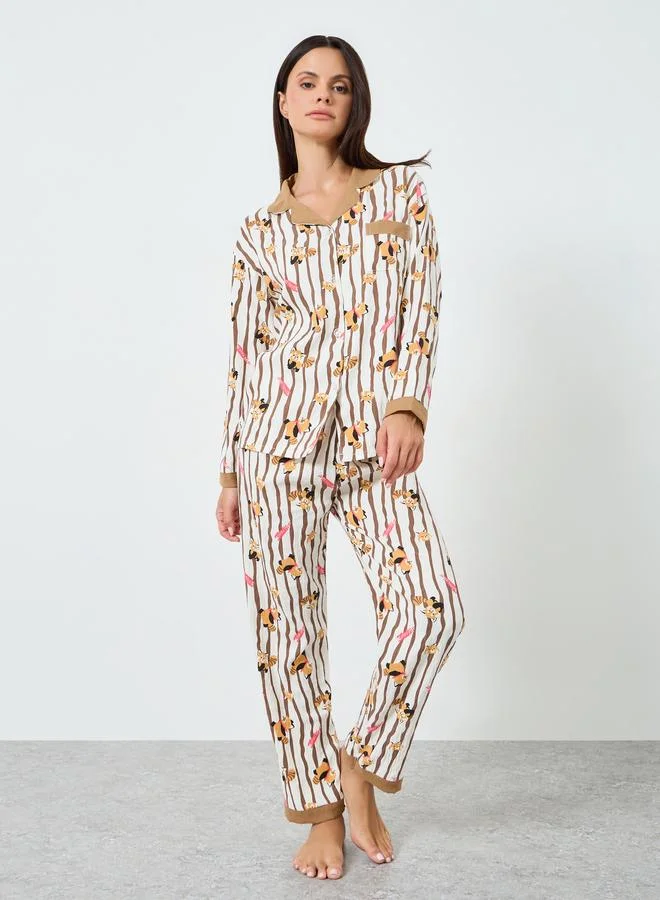 ستايلي Printed Shirt&Pants Pajama Long Sets