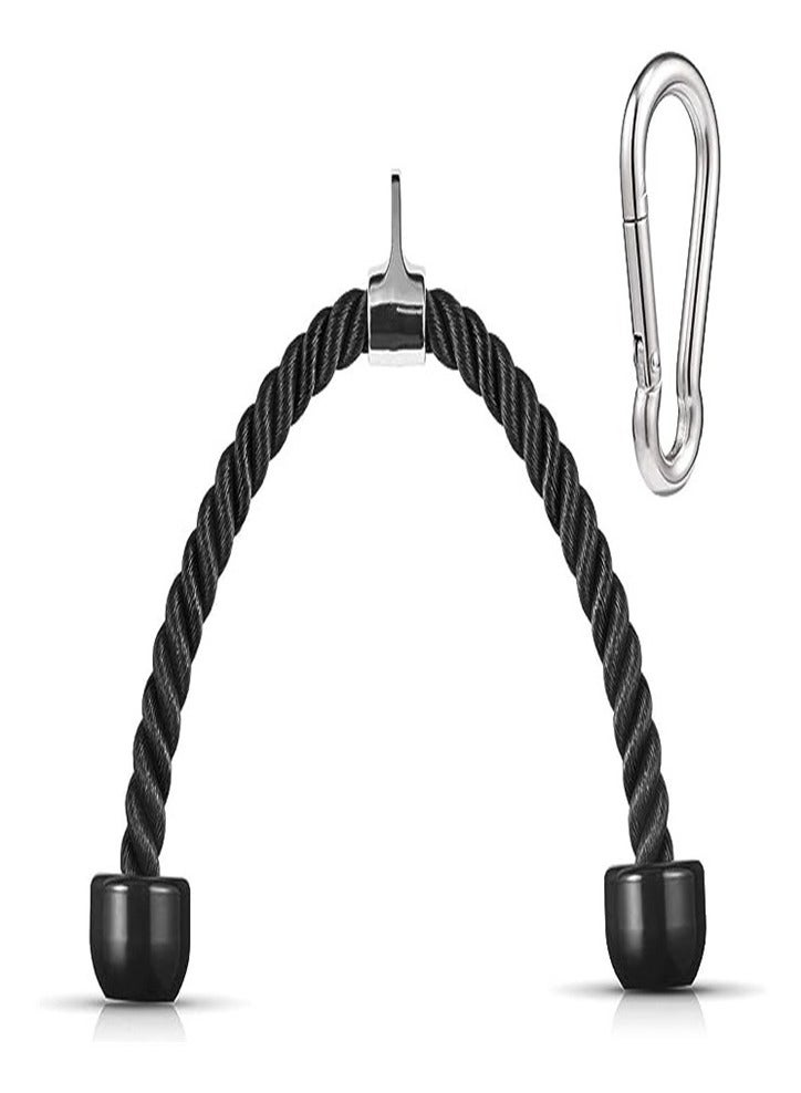 Goolsky حبل ترايسيب ثقيل من جولسكي بطول 27 و 36 بوصة مع خطاف فولاذي مقاوم للصدأ ملحق لآلة اللياقة البدنية حبل نايلون مطلي لجيم المنزل بار دفع سحب ضغط (أسود 27 بوصة) - Image 2