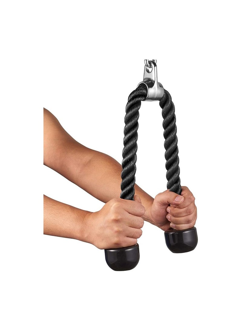 Goolsky حبل ترايسيب ثقيل من جولسكي بطول 27 و 36 بوصة مع خطاف فولاذي مقاوم للصدأ ملحق لآلة اللياقة البدنية حبل نايلون مطلي لجيم المنزل بار دفع سحب ضغط (أسود 27 بوصة) - Image 1