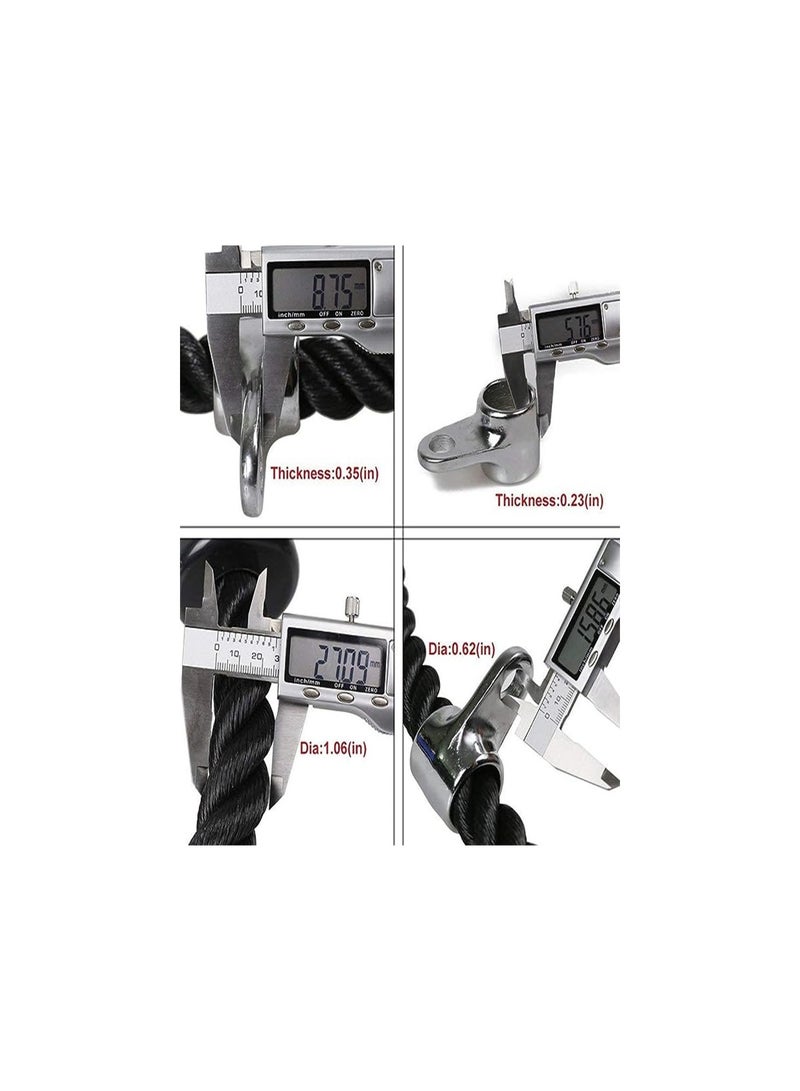 Goolsky حبل ترايسيب ثقيل من جولسكي بطول 27 و 36 بوصة مع خطاف فولاذي مقاوم للصدأ ملحق لآلة اللياقة البدنية حبل نايلون مطلي لجيم المنزل بار دفع سحب ضغط (أسود 27 بوصة) - Image 5