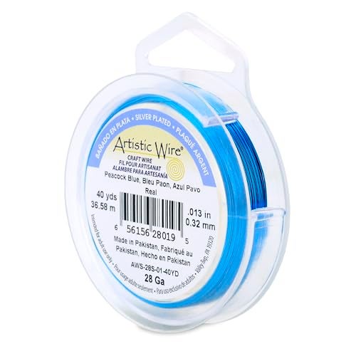 Artistic Wire, 28 Gauge Silver Plated Tarnish Resistant Colored Copper Craft Wire, Peacock Blue, 40 yd - Image 1