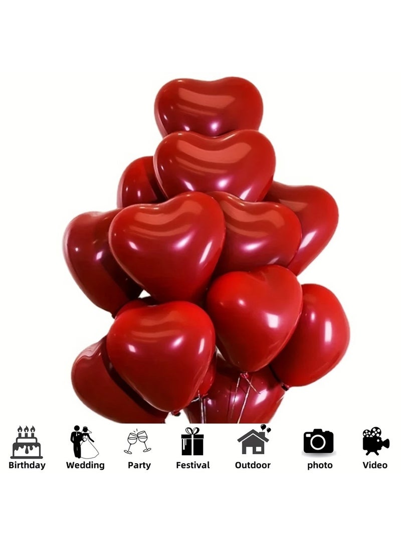100 PCS Red Heart Shape Latex Balloons 10 Inch Size for Wedding Anniversary Engagement Birthday Garden Company Celebration Graduation Prom Party Decoration Romantic Decor  - Image 2