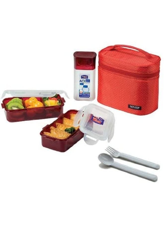 Raxoom Lock Lunch Box 6PcSet 1Pc Red Bag 2Pcs