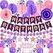 Yunfan 69Pcs Birthday Decorations Purple Happy Birthday Banner Balloons Honeycomb Balls Paper Fans Hanging Swirl Stars Garland Cupcake Toppers Party Decorations for Women Men - Image 3