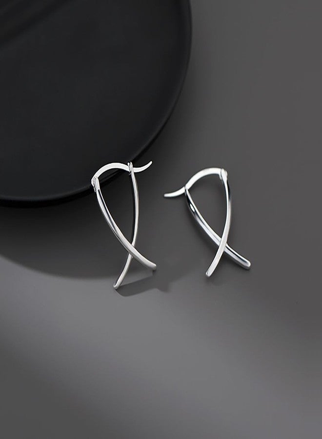SLUYNZ 925 Sterling Silver X Hoop Earrings for Women Teen Girls Minimalist Hoop Earrings Huggie (A-Sterling Silver) - Image 4