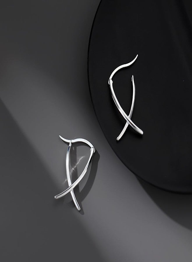 SLUYNZ 925 Sterling Silver X Hoop Earrings for Women Teen Girls Minimalist Hoop Earrings Huggie (A-Sterling Silver) - Image 5